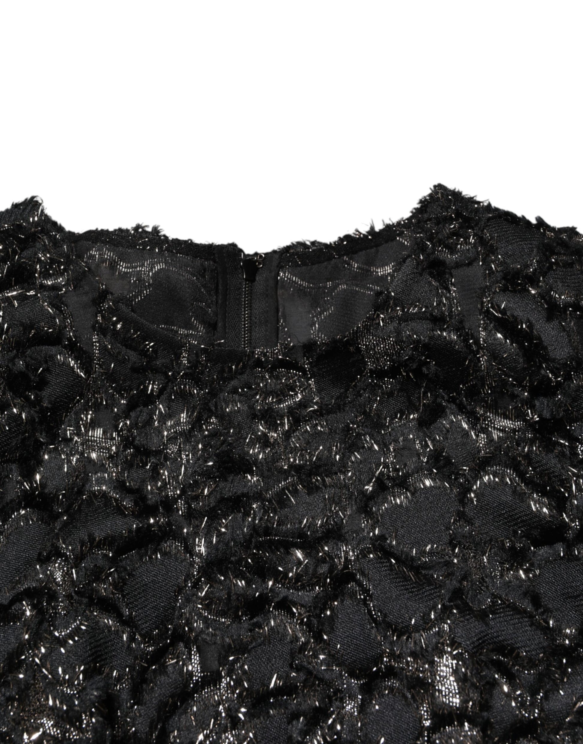A black sequin bouclé tweed sheath dress from Dolce & Gabbana