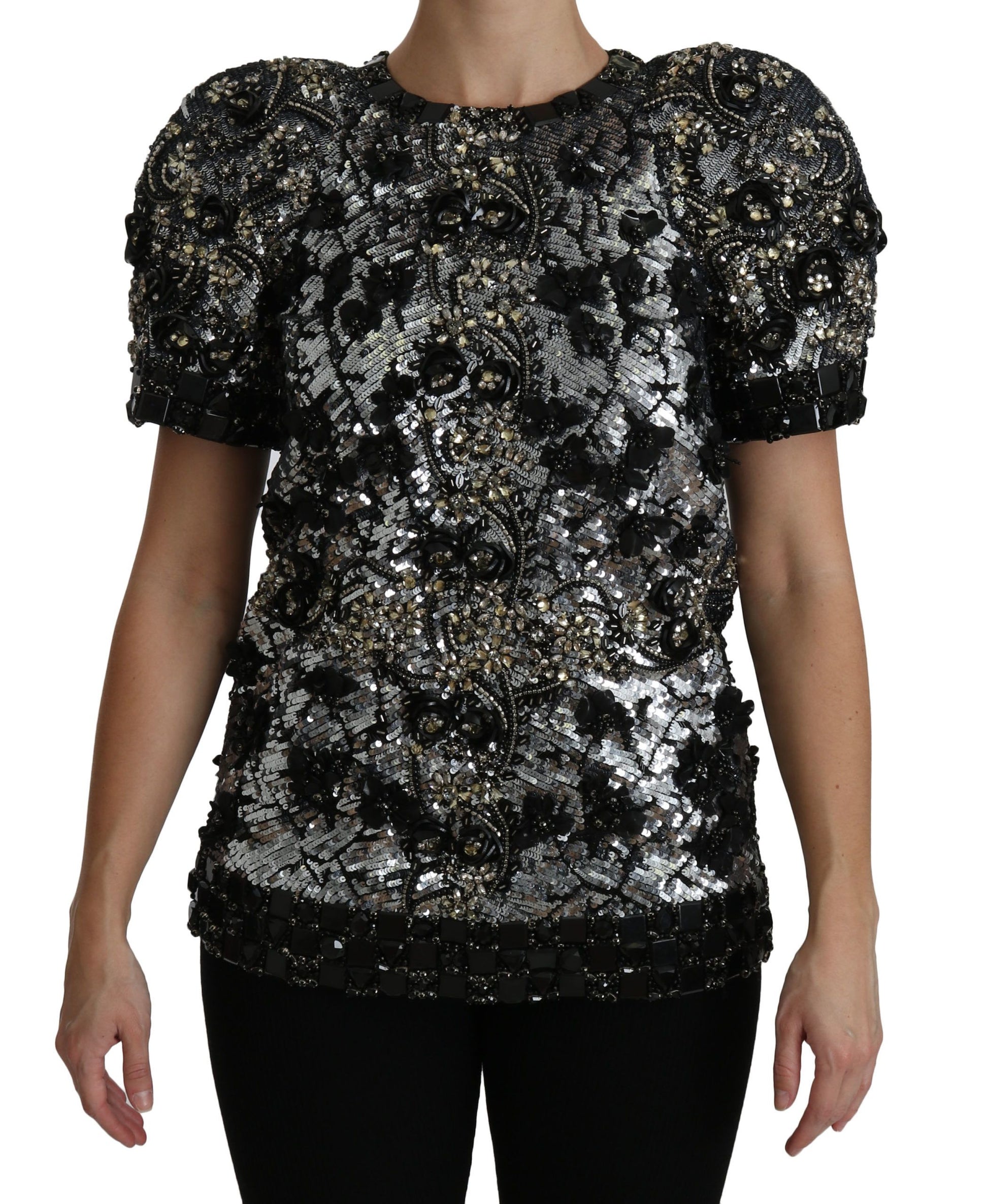 Black sequin top with short sleeves