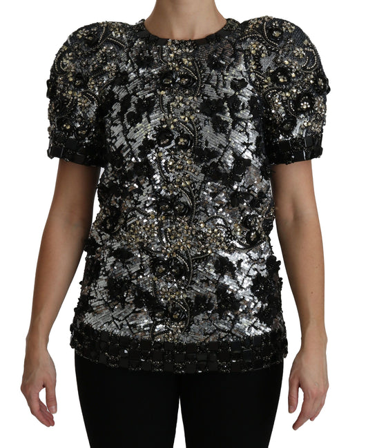 Black sequin top with short sleeves