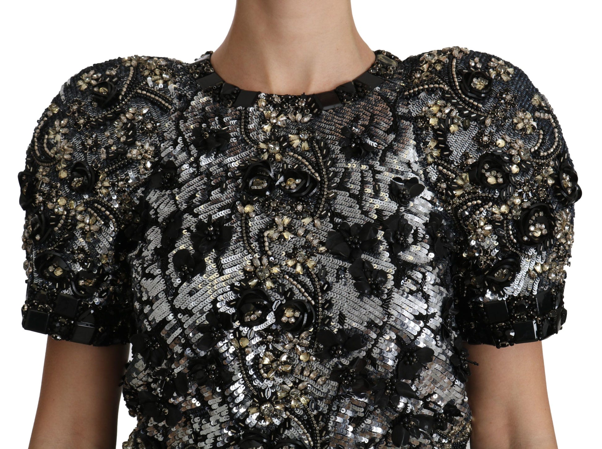 Black sequined shoulderless top