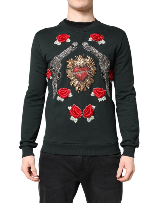 Black sweater with red roses and gold accents