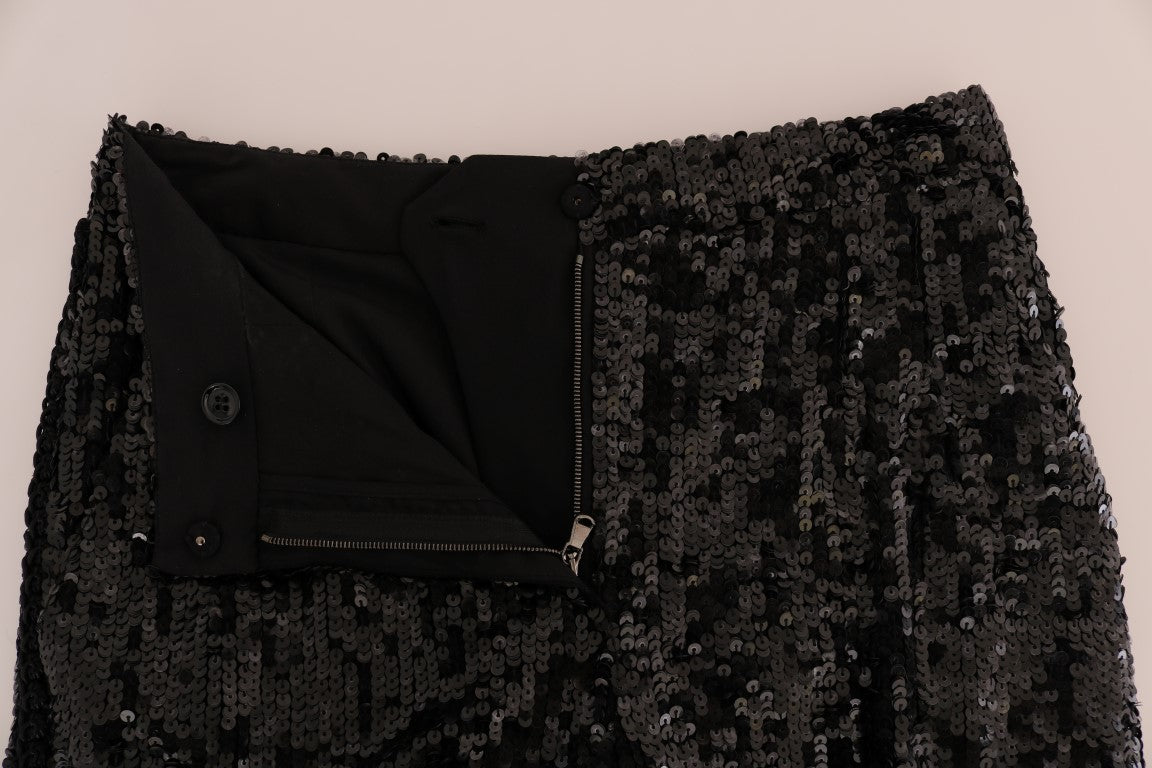 Black sequined skirt with zippered pocket on front