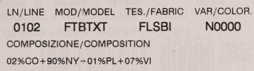 A label with various pieces of information including a barcode, product code, description, and other details