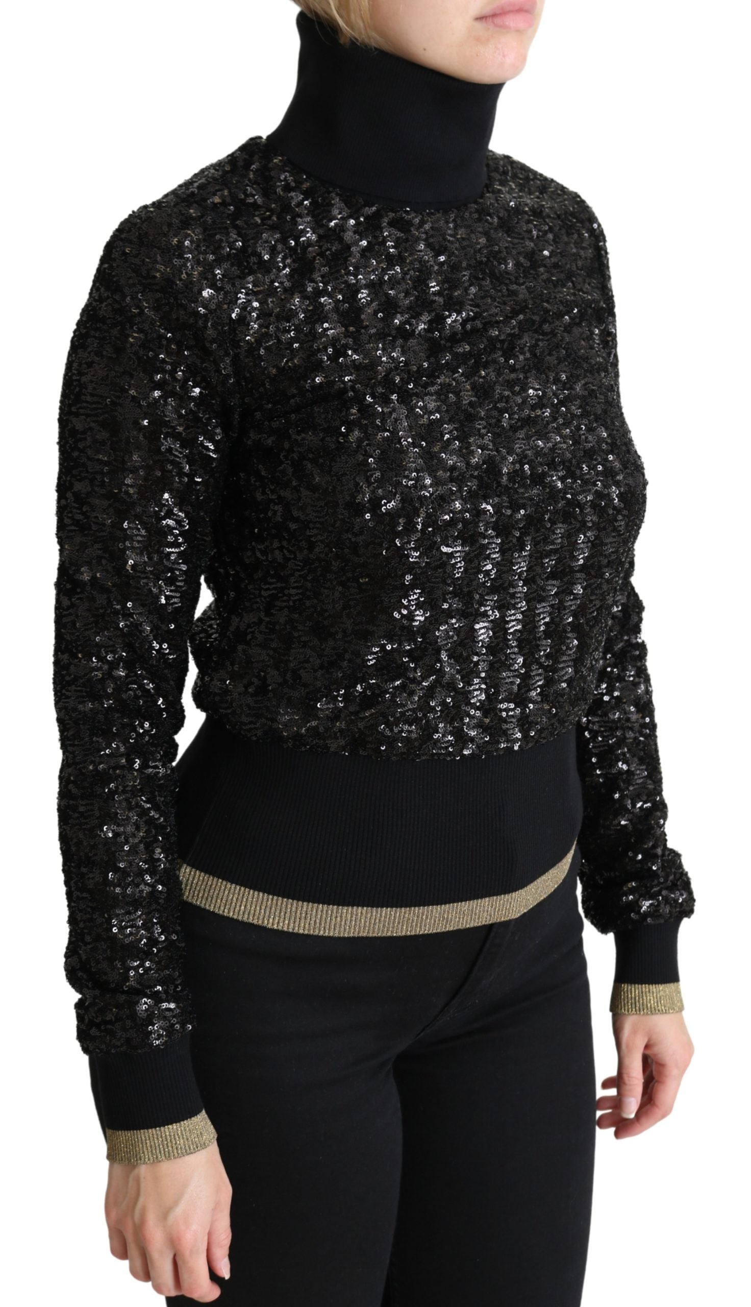 Black sequined long sleeve top