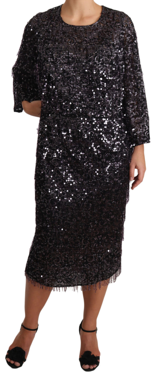 Black sequined dress with fringe detailing