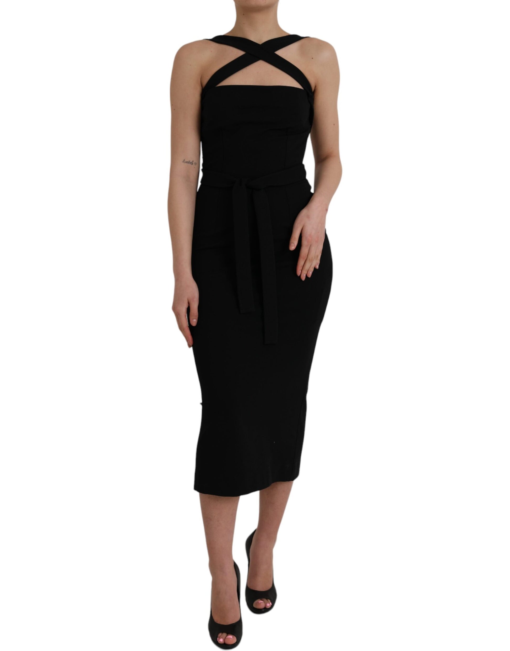 A black sheath halter sleeveless midi dress from Dolce & Gabbana