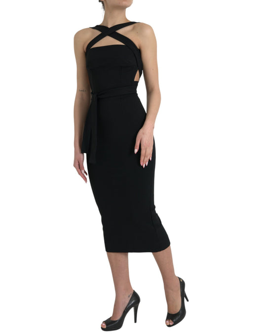 A black sheath halter sleeveless midi dress from Dolce & Gabbana