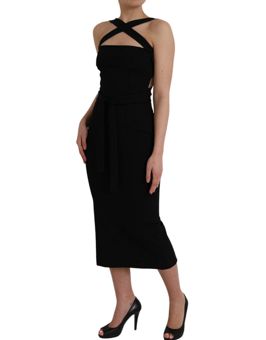 A black sheath halter sleeveless midi dress by Dolce & Gabbana