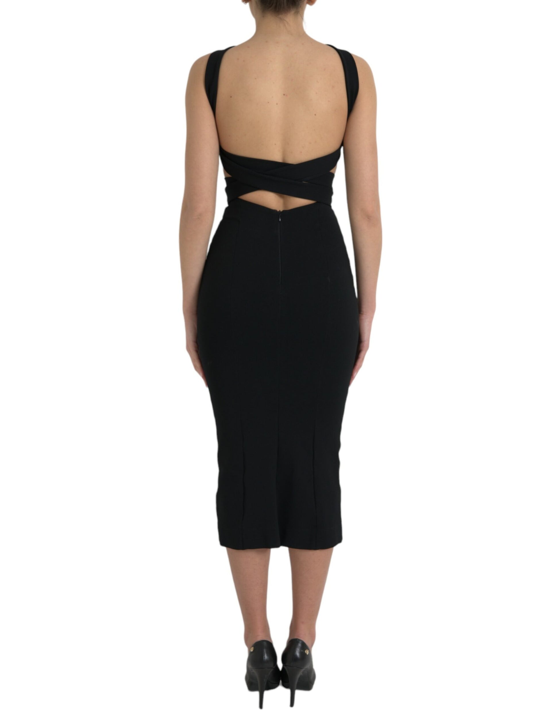 A black sheath halter sleeveless midi dress from Dolce & Gabbana