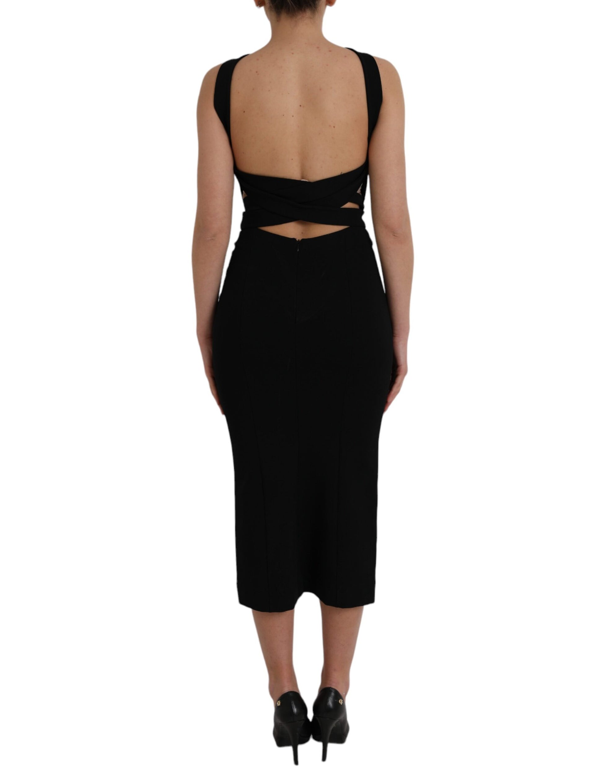 A black sheath halter sleeveless midi dress from Dolce & Gabbana