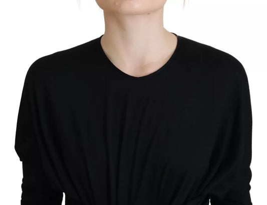 A black midi dress with a wool wrap design