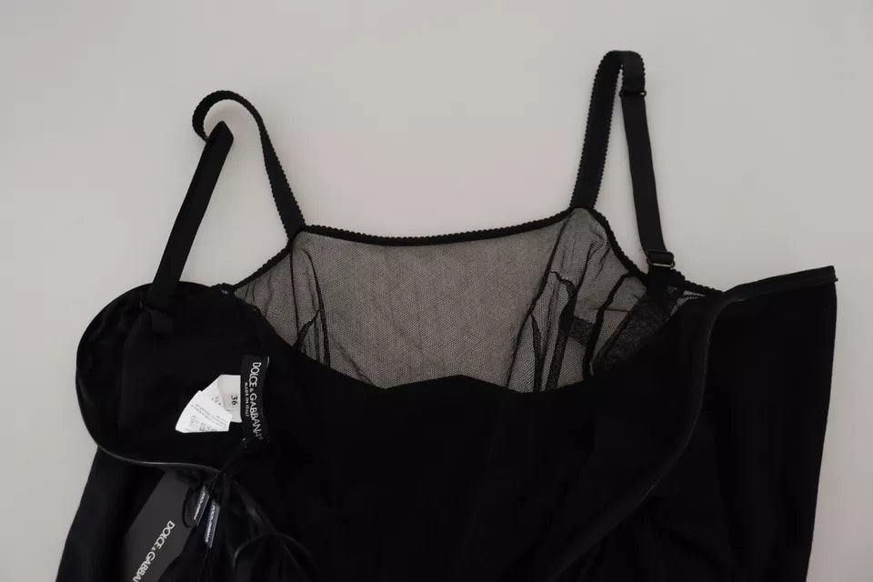 A black sheath midi gown with wool wrap detailing