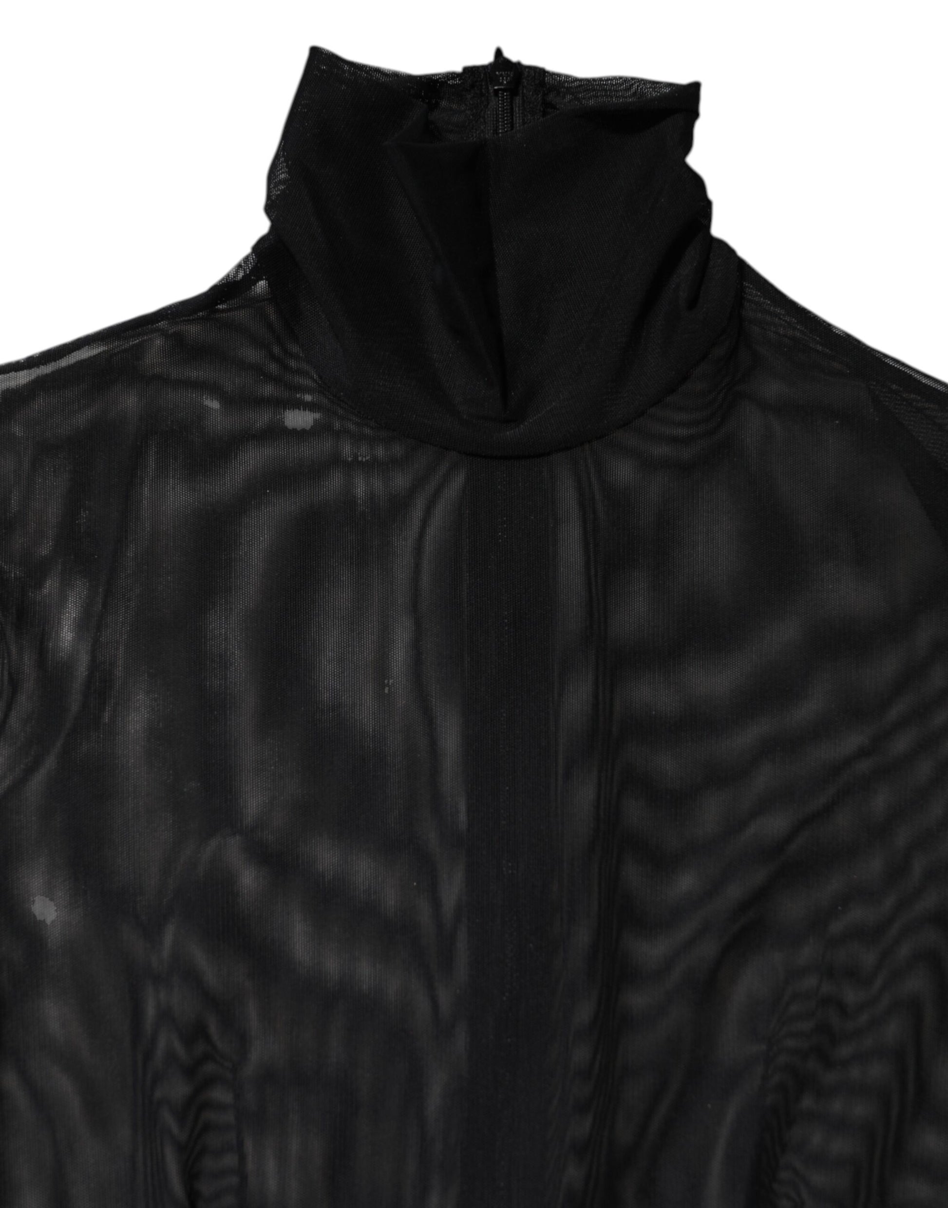 A black sheer mesh long sleeve jumpsuit bodysuit dress