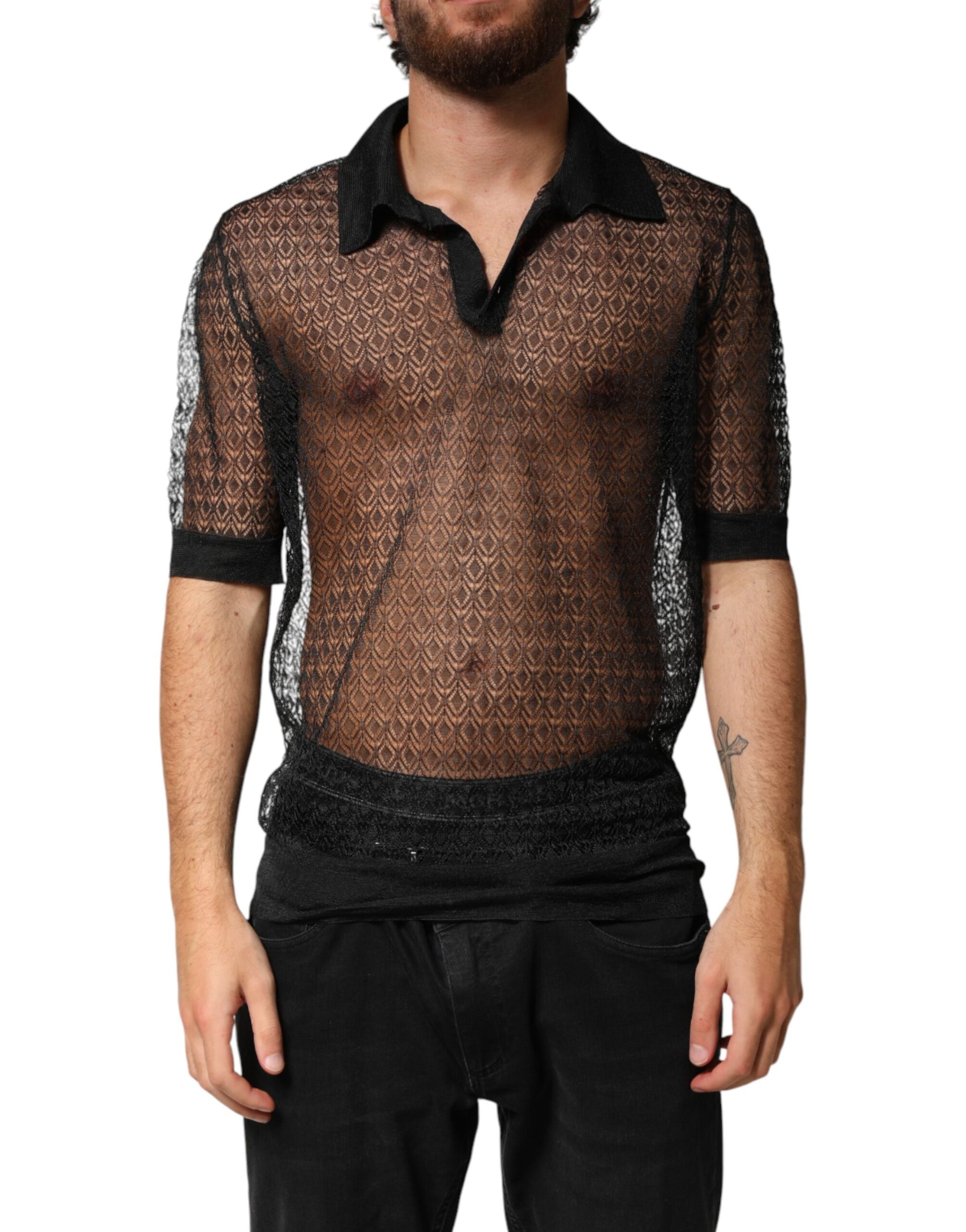 Man wearing a black mesh top