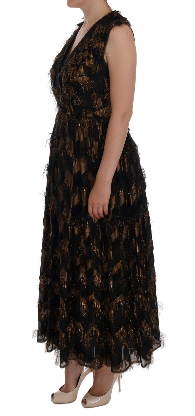 Long black dress with floral pattern on fabric