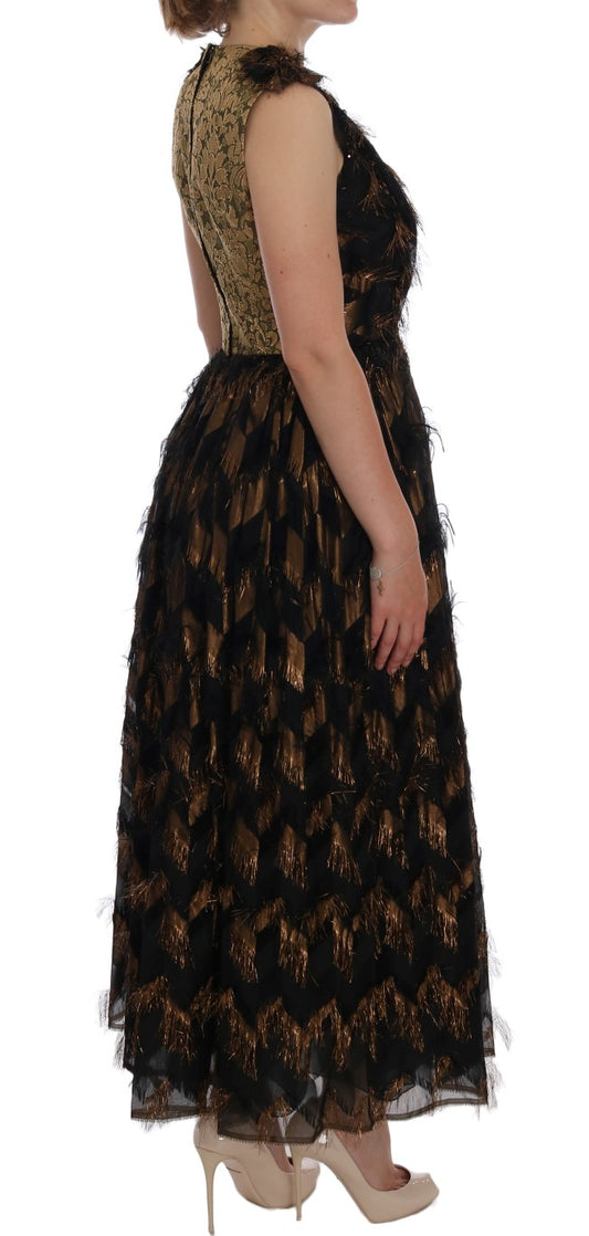 Long black dress with floral pattern on back