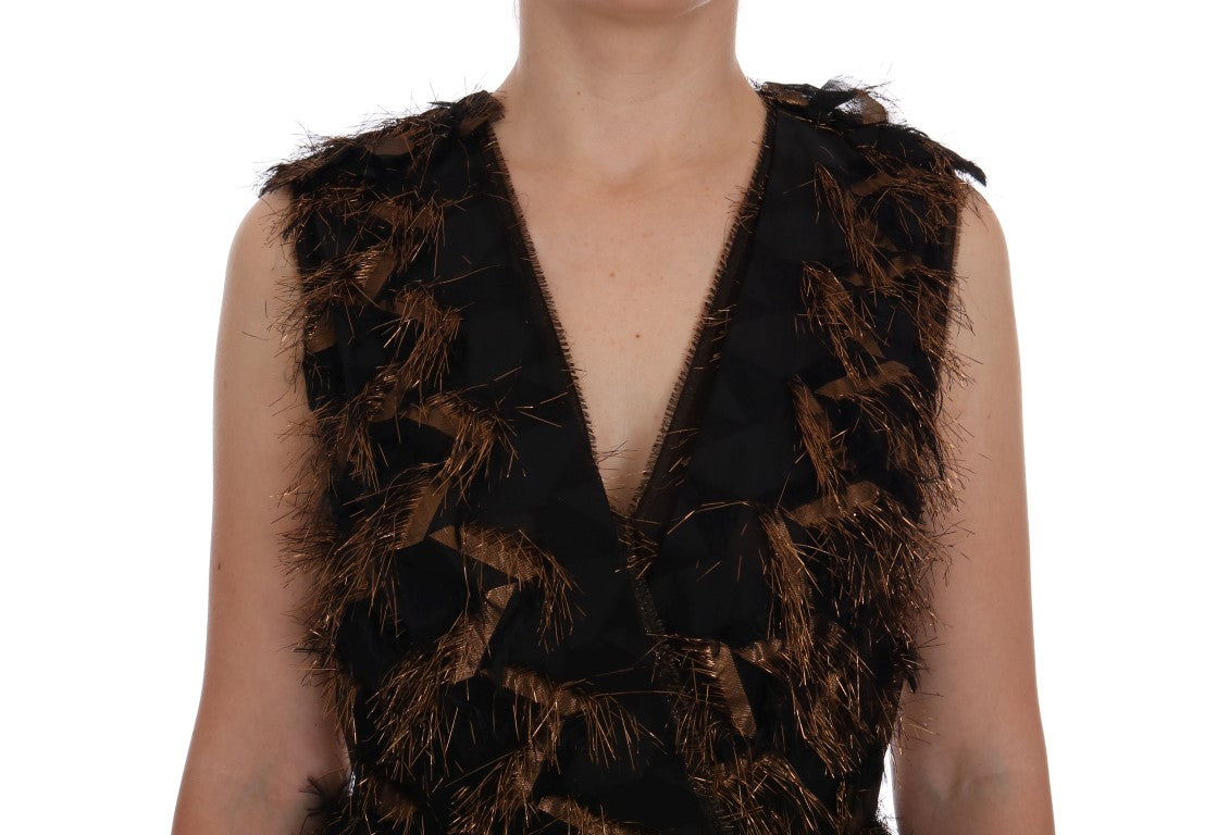 Black dress with feathered sleeves
