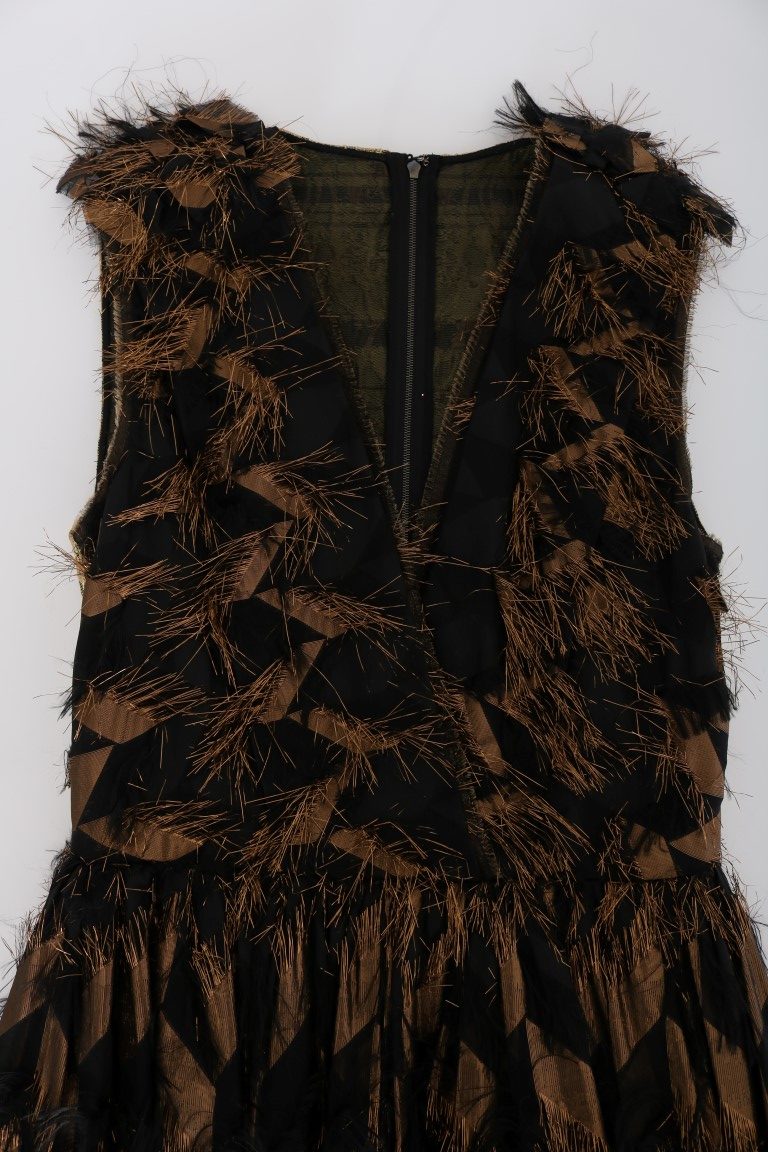Brown fringe vest with black trim