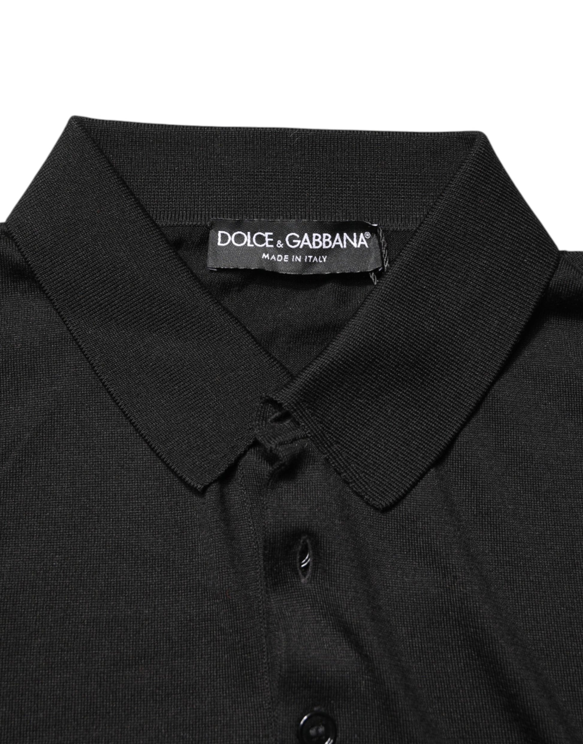 Black shirt with white stripes on collar