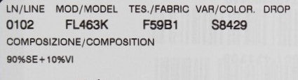 A label with various pieces of information about a product. It includes a barcode, serial number, model name