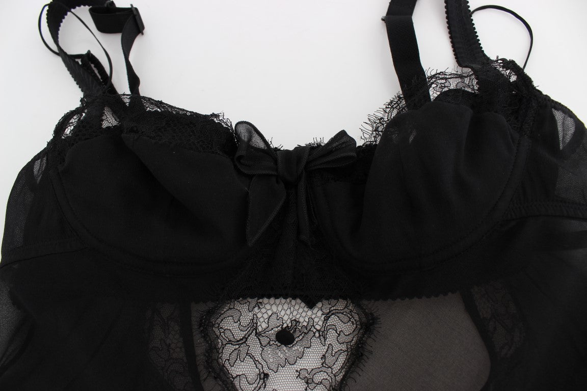 Black lace bra with heart design on front