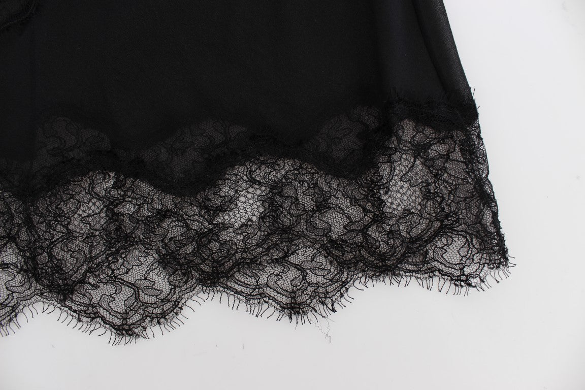 Black lace dress with ruffled hem