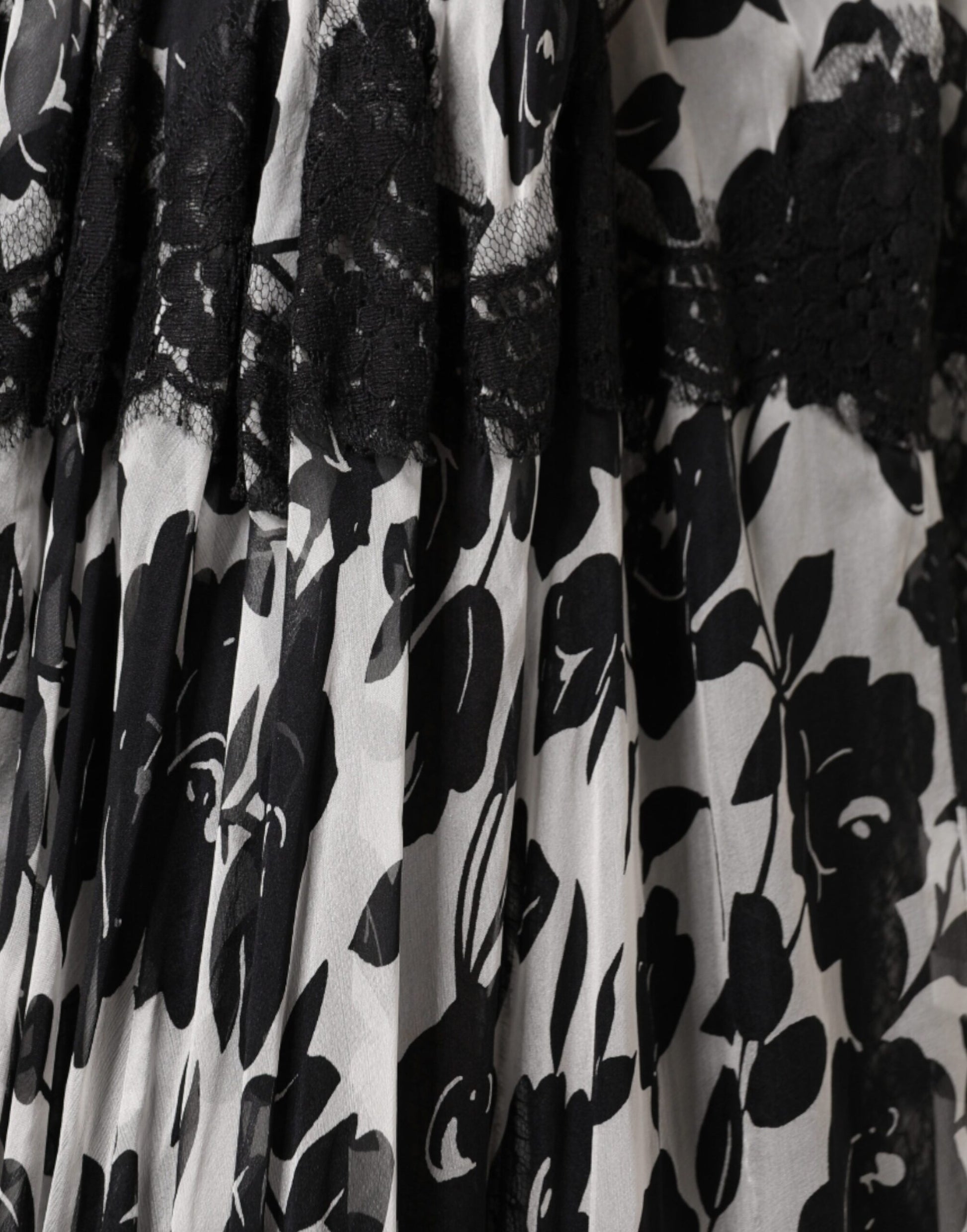 A black silk floral lace ricamo ball maxi dress by Dolce & Gabbana