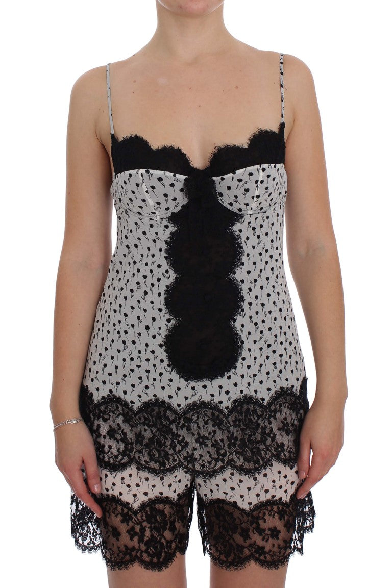 Black and white lace tank top with ruffles