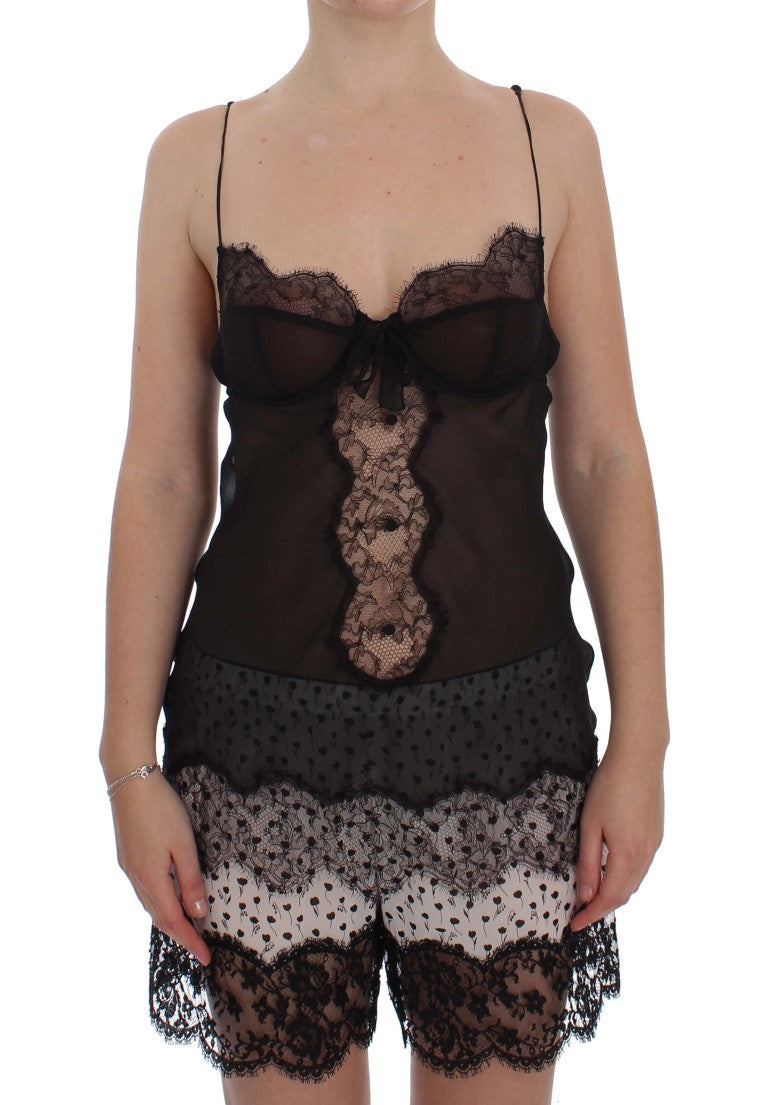 Black lace lingerie set with bow detailing