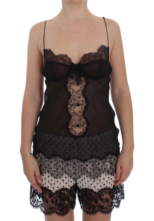 Black lace lingerie set with bow detailing