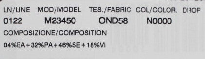 White label on black background with text describing product details