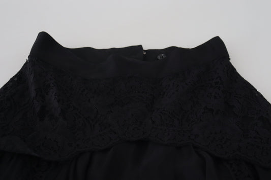 Black lace dress with ruffles on hem