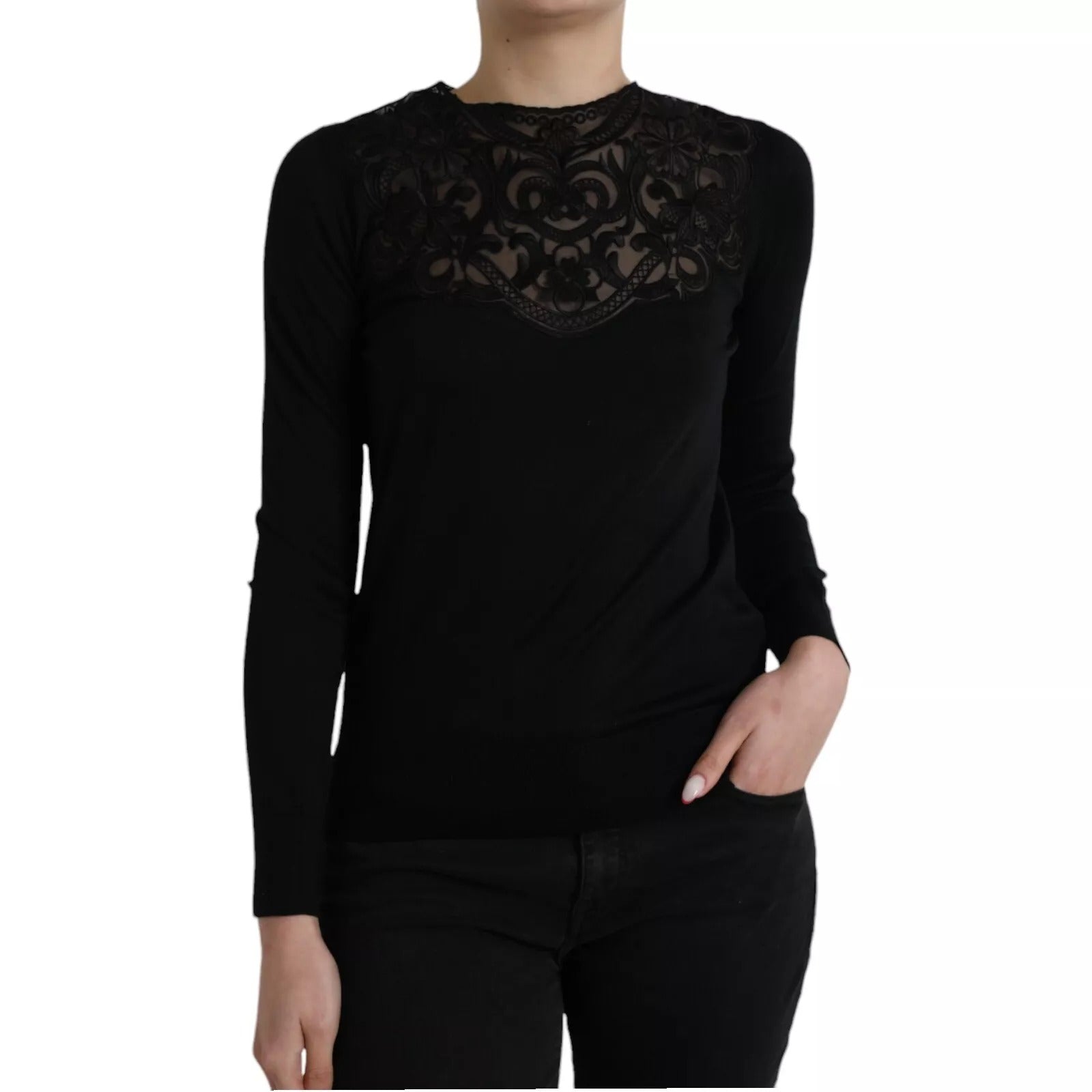 Black long sleeve lace top
