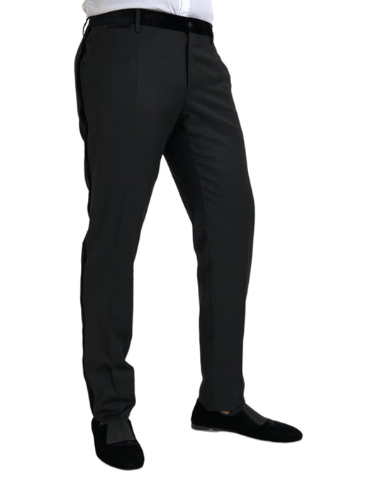 A pair of black silk men's skinny dress pants from the brand Dolce & Gabbana