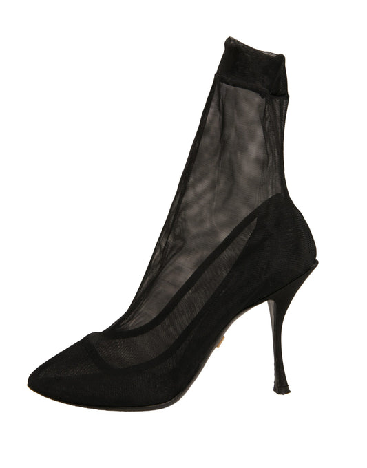 Black high heel boot with lace detailing