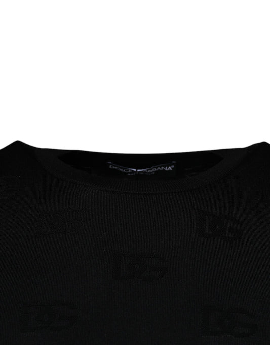 Black knit sweater with ribbed neckline