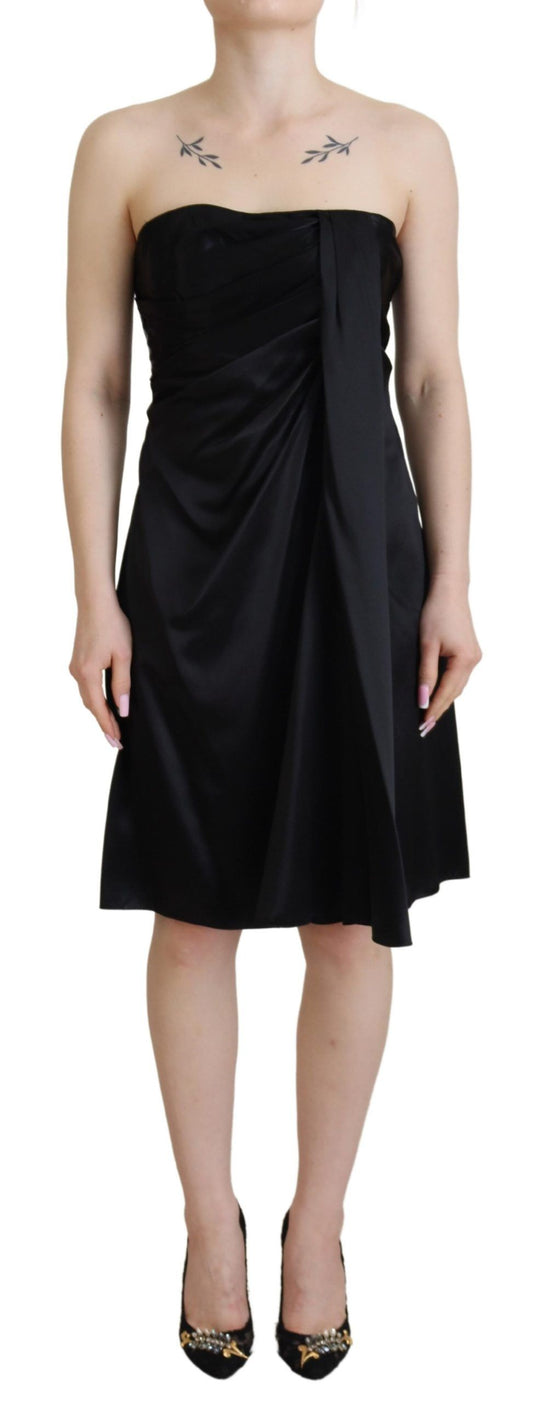Black strapless dress with ruched detailing