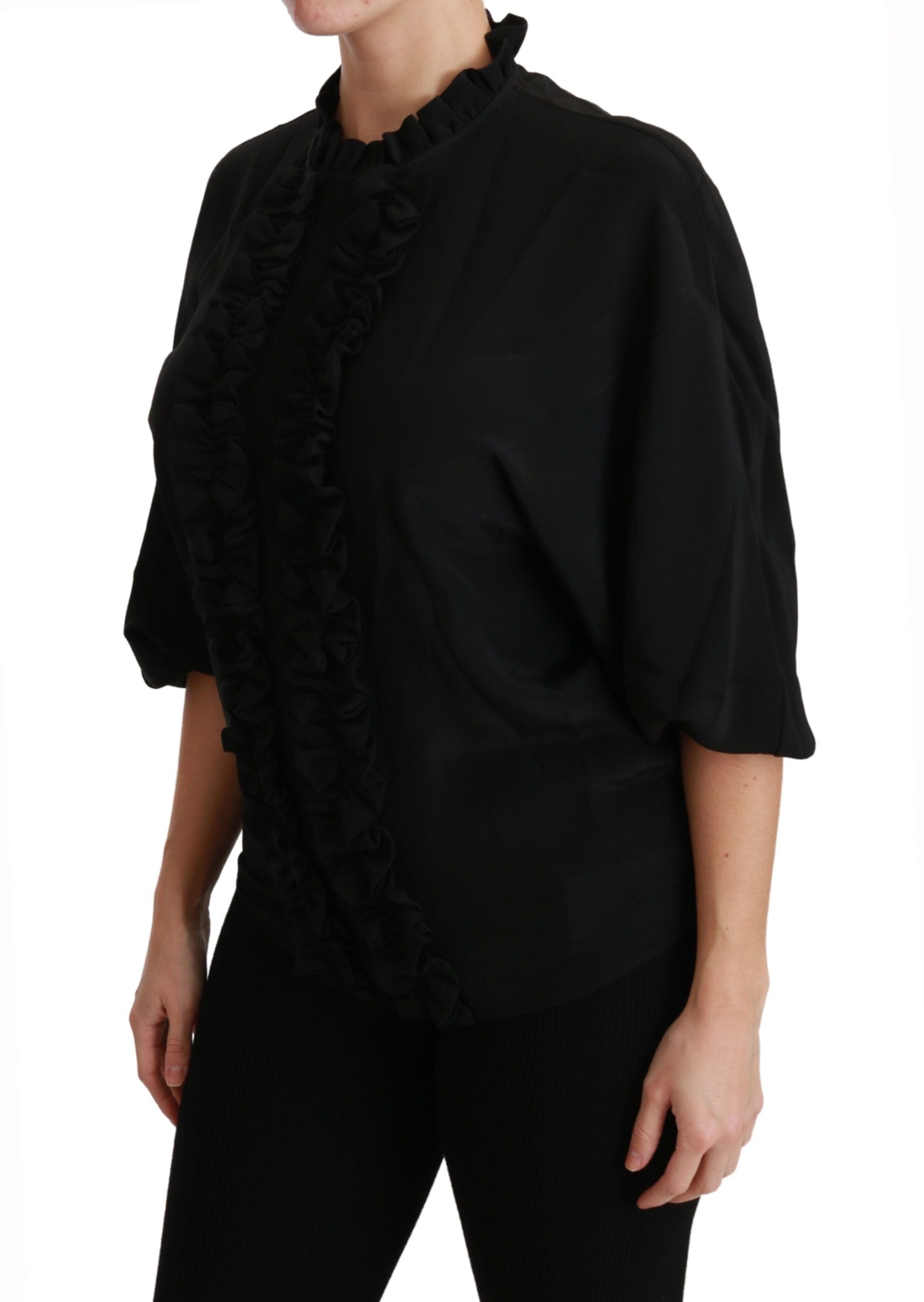 Black ruffled sleeveless top