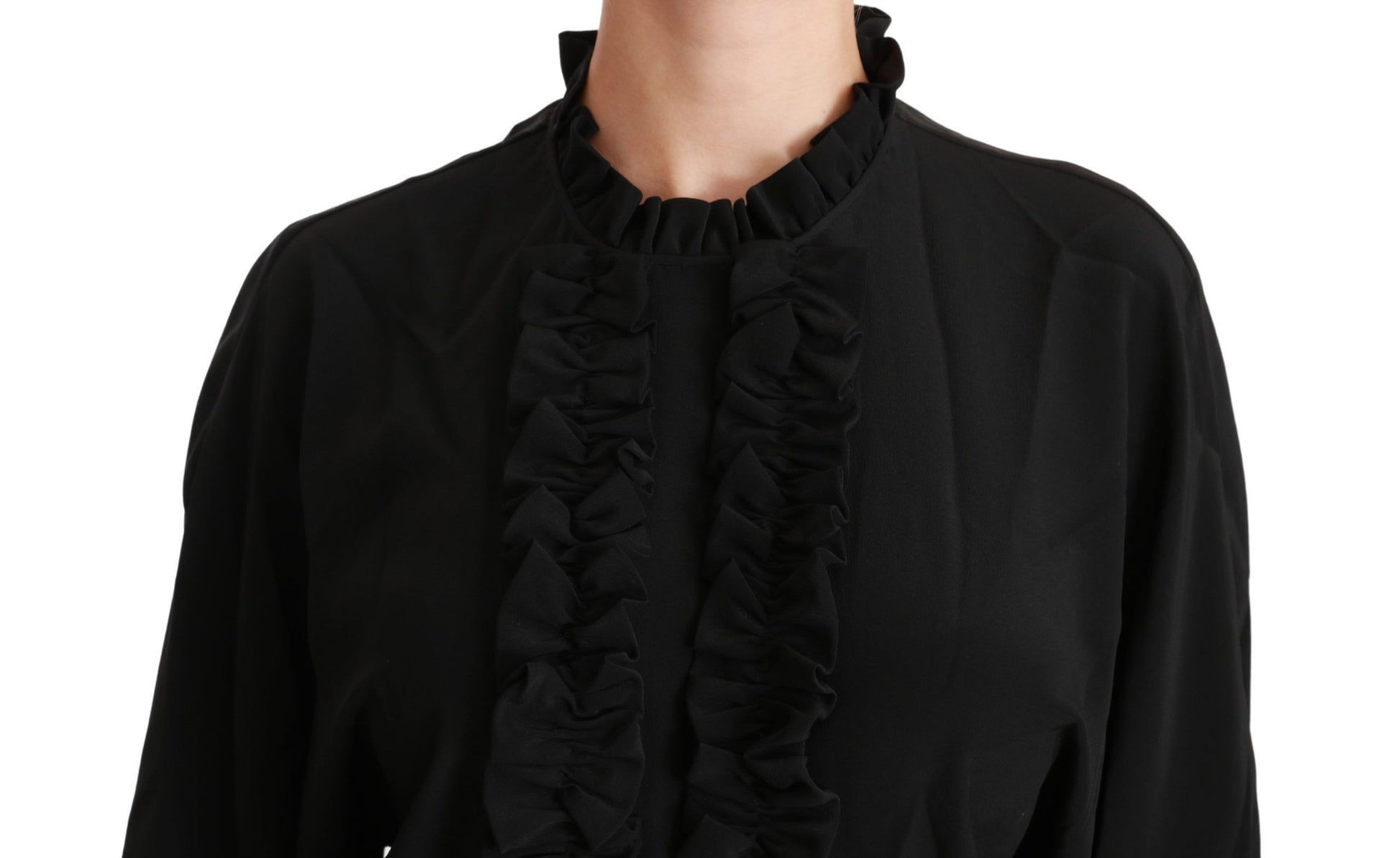 Black shirt with ruffled collar