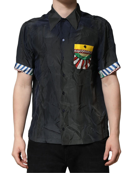 Black short sleeve shirt with pocket on front