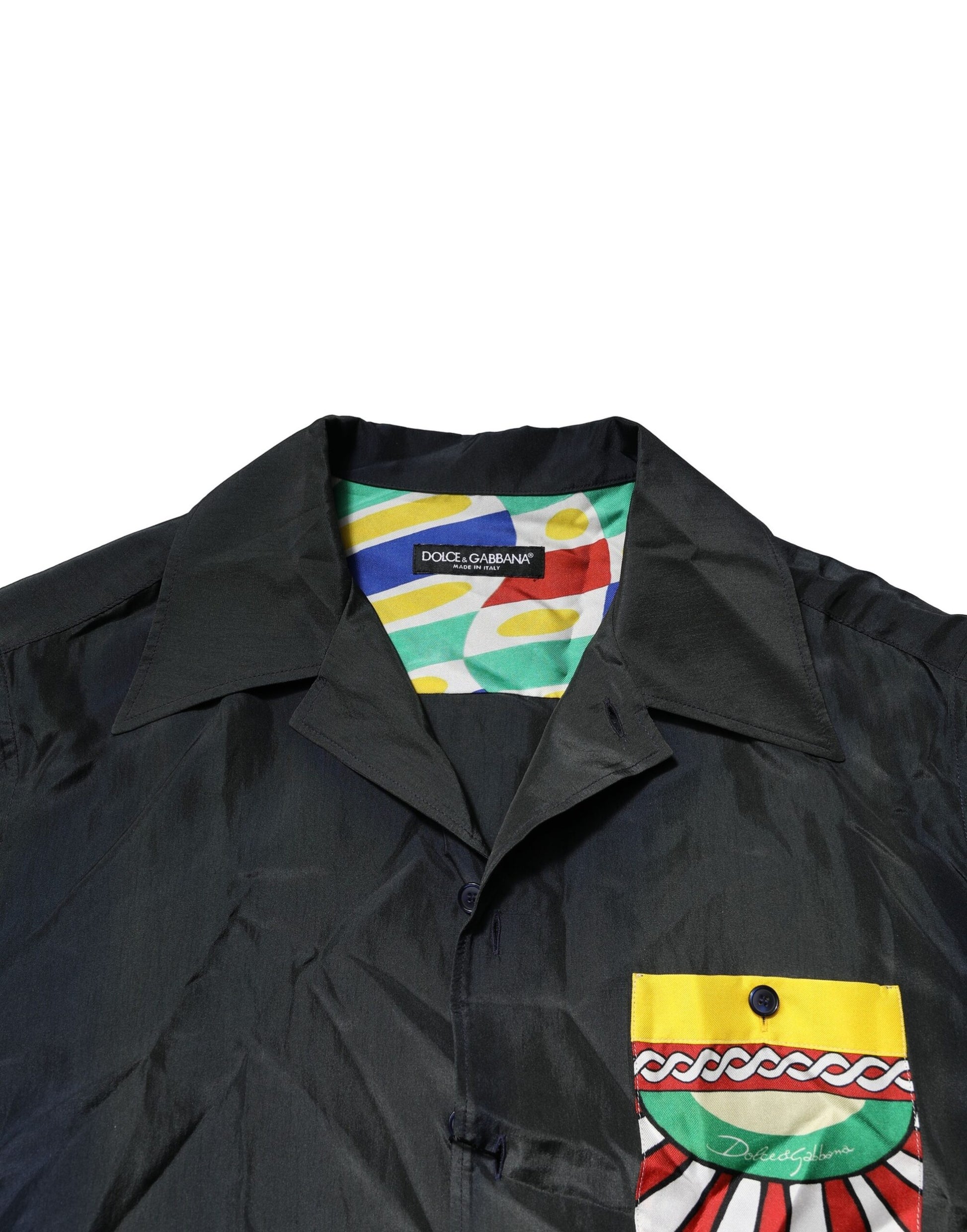 Black jacket with colorful design on front