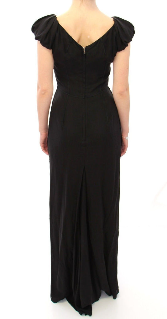 Black long sleeve dress with ruffles on back