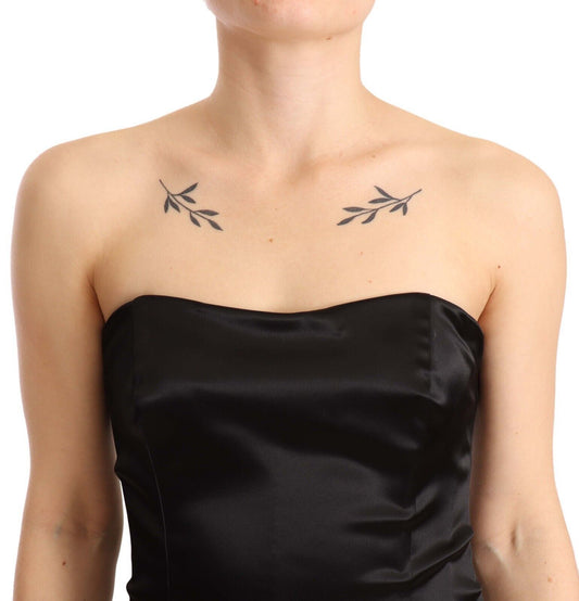 A black silk stretch sheath mermaid gown dress with a V-neckline