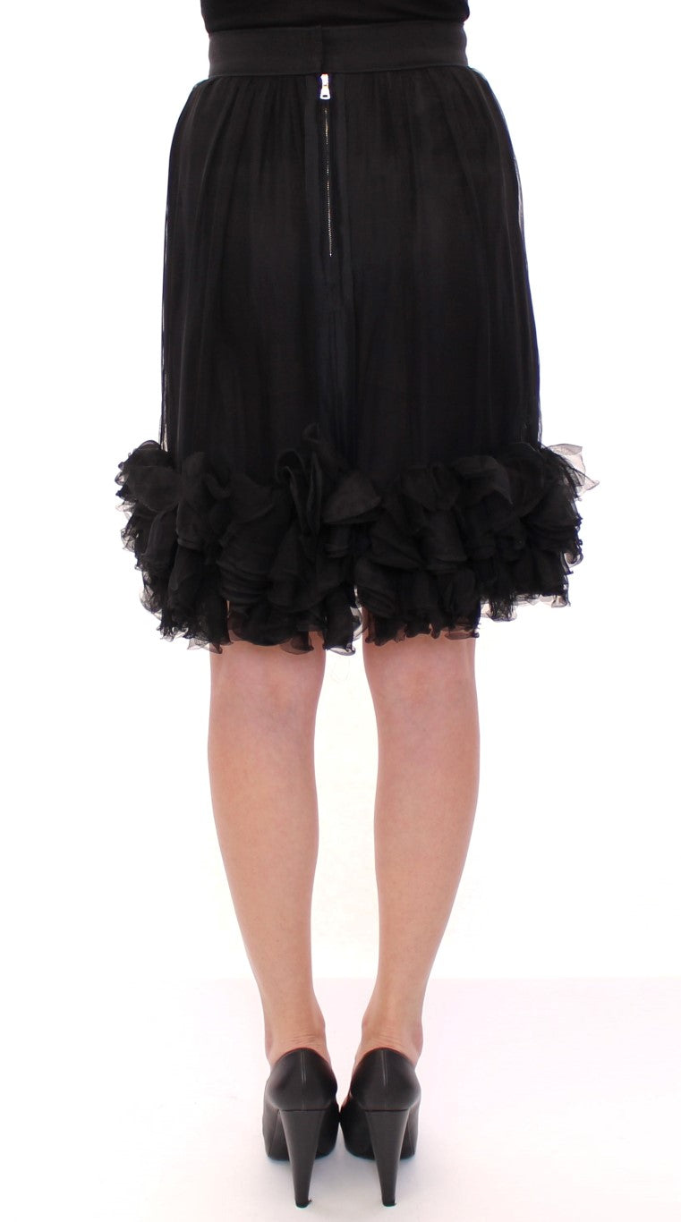 Black lace skirt with ruffles on hem