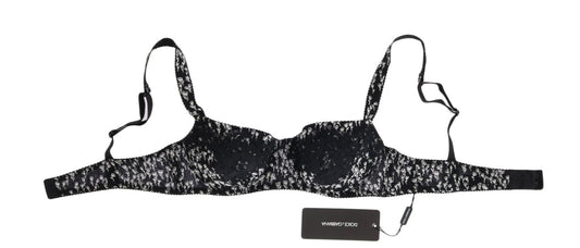 Black bra with white lace trim