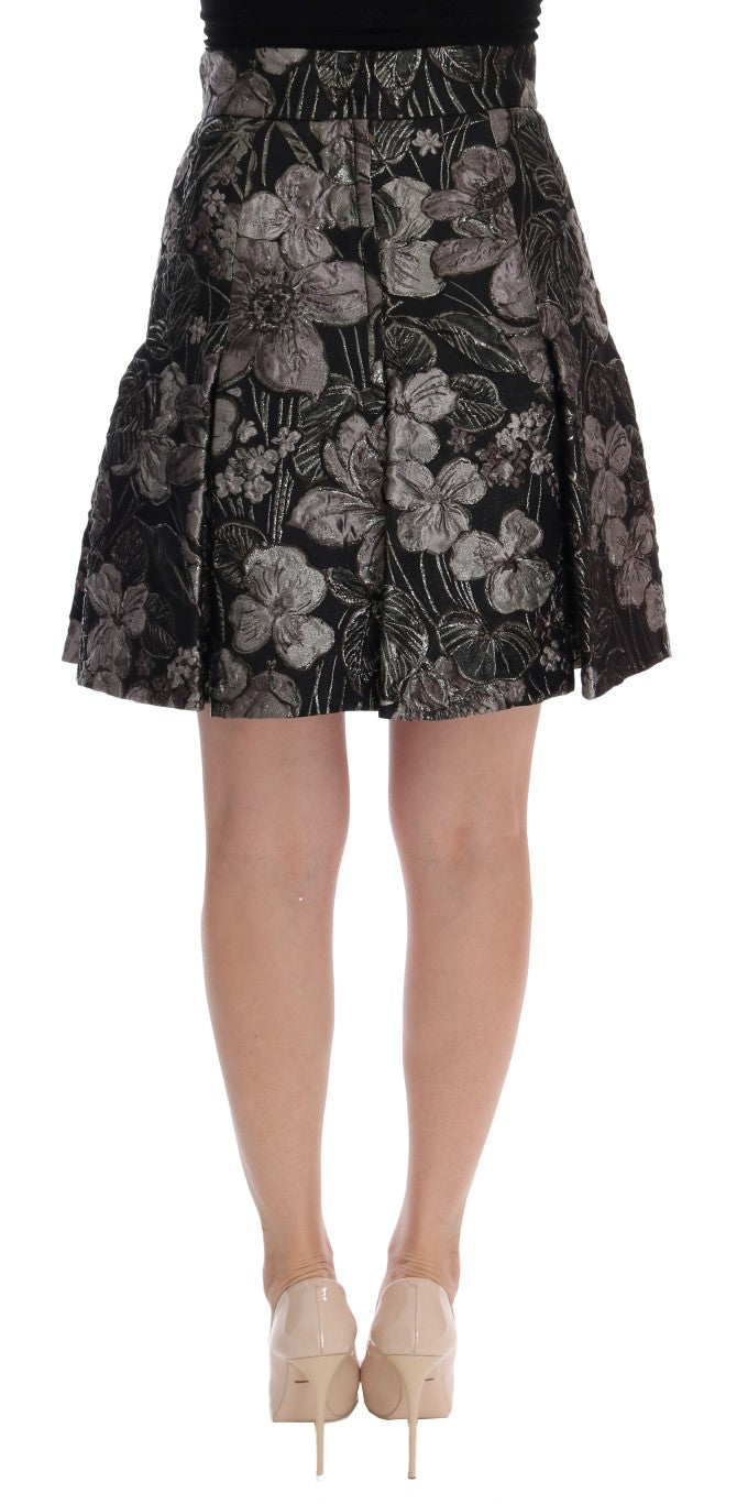 Black floral patterned skirt worn by a woman