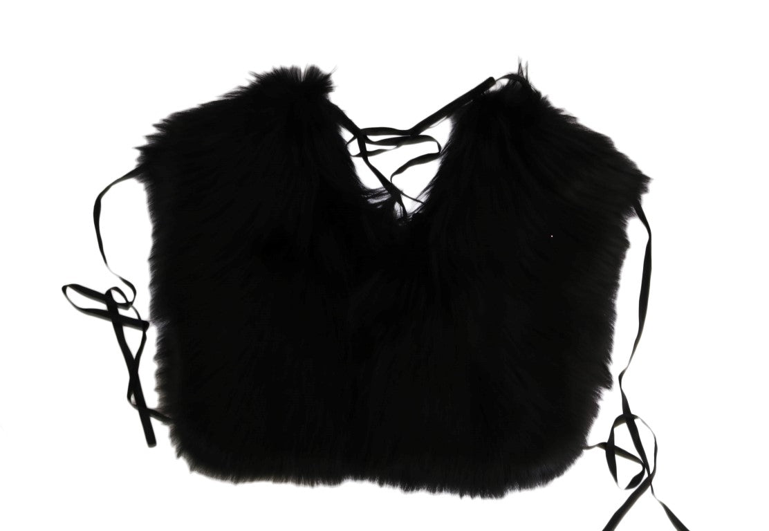 Black furry vest with ties