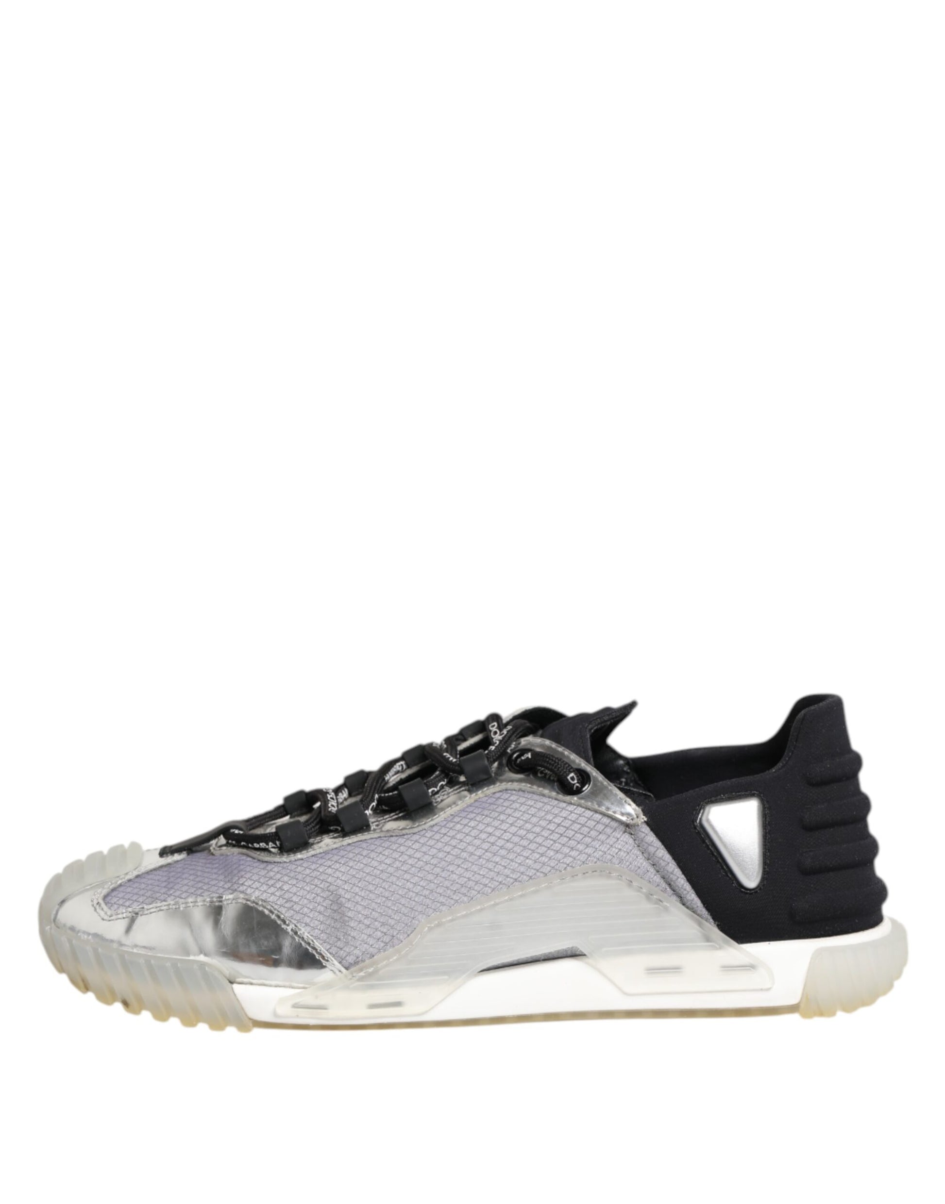 A pair of black and silver men's low top sneakers with a textured upper