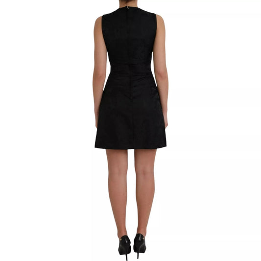 A black sleeveless bodycon dress with an A-line silhouette. It is designed by Dolce & Gabbana and is part of