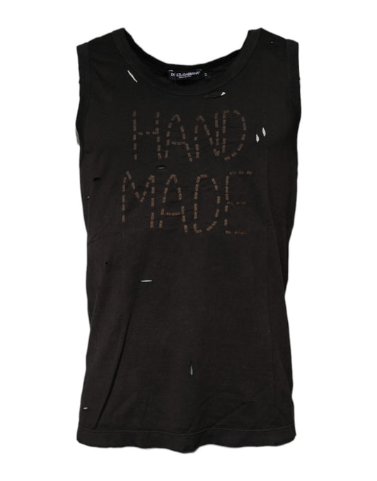 Black tank top with hand mage embroidered in white